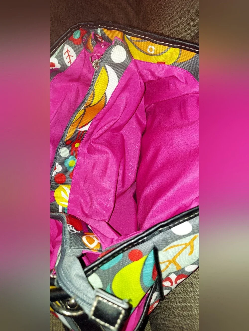 Lily Bloom Multicolor Floral Tote with Black Trim